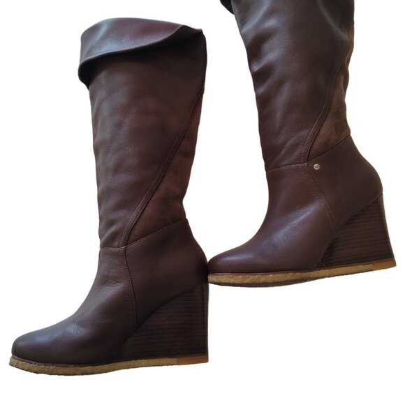 UGG Ravenna Wedge Tall Boots Brown Leather & Suede #3200 Size 6 - Picture 9 of 12